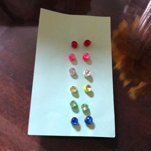 6 pair of colored stone stud earrings